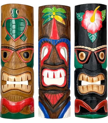 Amazon.co.jp: Menkxi 大きなティキ像2個セット、屋外ティキハワイ