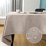 SEASHORE TREE テーブルクロス リネン調 120x160cm 防水 撥水 厚手 無地 おしゃれ 食卓用 北欧 シンプル 丸洗い可 お手入れ簡単 家庭用 耐熱 長方形 - ベージュ