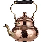 DEMMEX Handcrafted Hammered Copper Tea Kettle - 2 Quart Stovetop Teapot, 1mm Thick Solid Copper