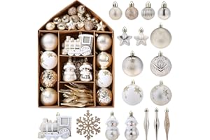 LEMESO クリスマスツリー オーナメント ボール 70個セット クリスマスボール 大容量 ツリー オーナメント クリスマス オーナメント 飾り 飾り付け 装飾 デコレーション 豪華 おしゃれ 北欧 白&ゴールド Christmas Ball Or