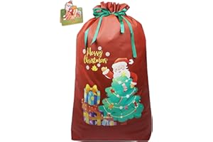 クリスマス ラッピング 袋 プレゼント 袋 大きい ギフト袋 不織布 巾着袋 プレゼント用 贈り物 包装袋 リボン付き パーテイー用 プレゼント用 サンタクロース コスプレ小物 ギフトバッグ かわいい 子供 お菓子袋 (レッド, 3L 51*75CM)