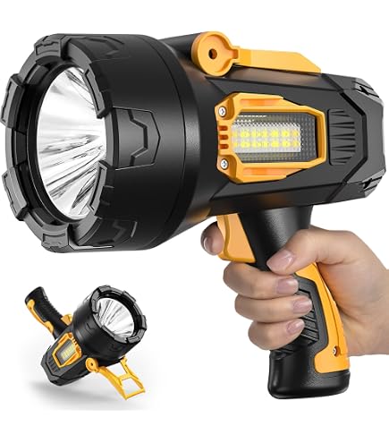 Kmivo 99,000 Lumen Rechargeable Spotlight - Super Bright LED Flashlight With COB Light & Tripod