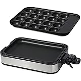 [山善] ホットプレート 2WAY (たこ焼きプレート 20穴 / 平面プレート) 着脱式 フッ素コーティング 温度調節 シルバー YHA-W100(S)