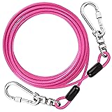 DANOFY 犬 係留 ワイヤー リード ケーブル - 犬用 係留ケーブル 5mm極細 カラビナ ロック付き 錆び付かない ランナーケーブル しつけ用 訓練リード 外飼い 庭用 キャンプ 小型犬 中型犬 大型犬対応 ピンク 5m