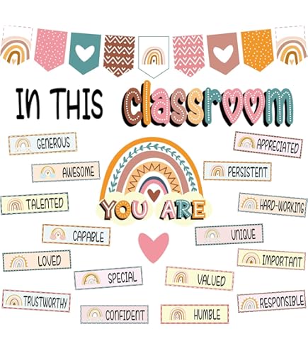 43 Pcs Boho Classroom Rules Posters - Bulletin Board Decor Set With Motivational Signs For Students