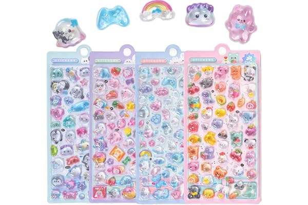 【4袋セット】固体樹脂ボンボン 3Dシール ドロップ充填水滴 かわいいぷくぷく立体視 シール さまざまなスタイル かわいいSNSで話題 ぷっくり つやつや デコ携帯電話飾り用手帳 DIY 日記帳 貼り付け可能(カラフル)