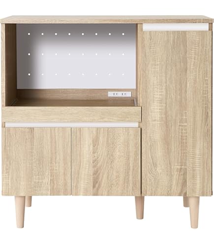 【のなか】LOWYA ロウヤ 食器棚 ホワイトウォッシュ　幅90cm Amazon｜LOWYA ロウヤ ゴミ箱収納 食器棚 キッチン収納 キッチン