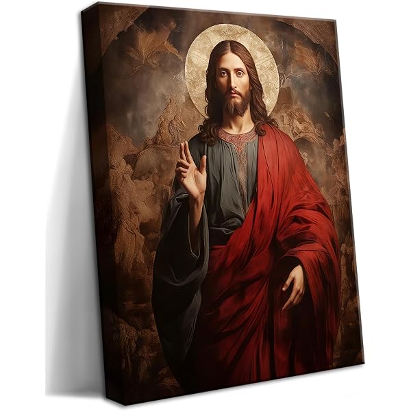 Amazon.co.jp: 額入り 聖なるハートオブイエス 絵 キャンバス ウォール