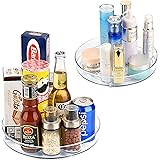 2 Pack Lazy Susan Turntable Organiser, Clear Plastic Rotating Round Spice Rack Organizer for Kitchen Cabinet Storage Cosmetic