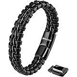 SERASAR | Premium Genuine Leather Bracelet [Joy] for Men in Black | Magnetic Stainless Steel Clasp in Black, Silver and Gold 