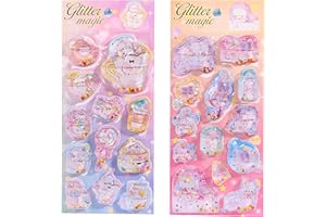 REYLNXR 実店舗品質 ウォーターシール ぷっくり ぷくぷくシール 3D 立体 2 枚入り 精巧な柄 手帳用装飾 DIY クリエイティブ ファッション 個性的 かわいい ギフト（No.1＆No.2）