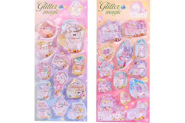KRGNPLE ウォーターシール ぷっくりシール ぷくぷくシール 3D 立体 2 枚入り 精巧な柄 手帳用装飾 DIY クリエイティブ ファッション 個性的 かわいい ギフト（No.1＆No.2）