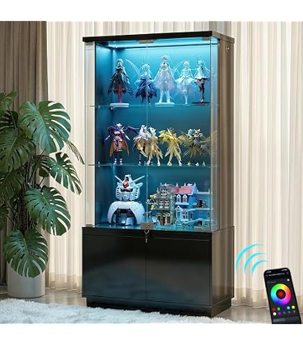 Amazon.co.jp: コレクションケース 4段 約168cm高 ガラス扉 7色LED