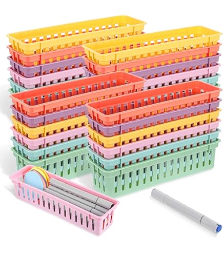 24 Pcs Small Colorful Plastic Classroom Storage Baskets 12 Pcs 10