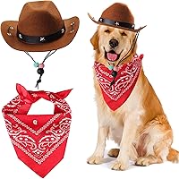 Yewong Pet Cowboy Costume Accessories Dog Cat Pet Size Cowboy Hat and Bandana Scarf West Cowboy Accessories for Puppy Kitten 