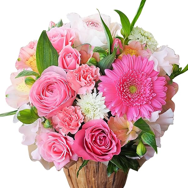 Florant Flower Arrangement Basket Gift Fresh Flower Present Handmade Fresh Flower Birthday Wedding Anniversary Celebration Opening Celebration 60th Birthday Mother's Day Pet Companion (Pink, M Size) - 1