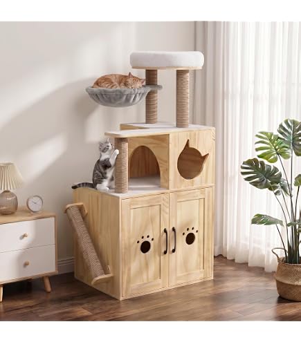 Amazon | ベラクシー(Beraxy) キャットタワー 木製 猫トイレ収納