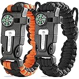 aZengear Paracord Survival Bracelet (Pair) - Compass, Flint Steel Fire Starter Ferro Rod, Mini Saw, Whistle, Adjustable Wrist