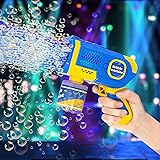AOMEVOLEO シャボン玉 電動 バズーカ 自動 バブルガン 液漏れ防止 LEDライト付き 子供のおもちゃ 外遊び ピクニック キャンプ 結婚式 誕生日 プレゼント (青)