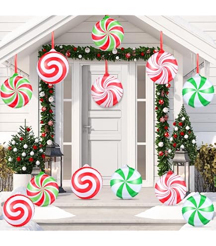 Haooryx 12-Pack Inflatable Candy Canes – Christmas Yard Decor With Rope & Hooks (90cm, PVC)