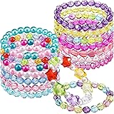 16 Pieces Princess Bead Bracelet for Girl Cute Rainbow Bead Bracelets Princess Stretchy Bead Bracelets for Birthday Party Fav
