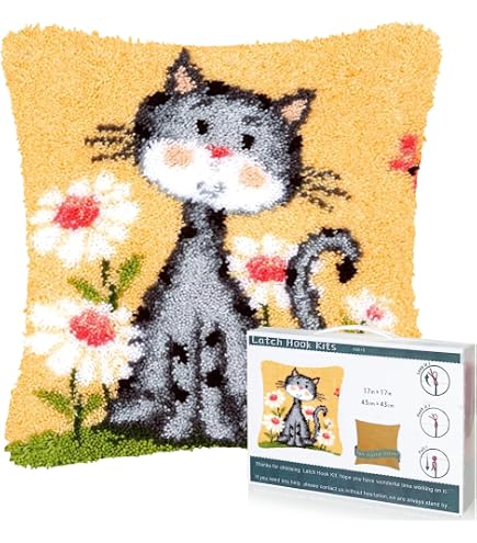 VEIROUSA Bee Sunflower Latch Hook Kit - 17x17 Inch Pillow Kit For Adults Beginners-917281