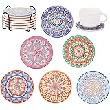 コースター 吸水 コースター コルクコースター 6個セット 高吸水性 耐熱 断熱 速乾 吸水 茶パッド コップ敷き ドリンク コーヒー 茶托 滑り止め 曼陀羅スタイル 円型 珪藻土よりも良い 収纳棚付き