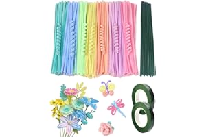 Alipモールフラワー キット200本 手芸用ワイヤー20本 フローラテープ2巻 モールドールキット 手芸モール 工作 カラーモール フラワー 誕生日 記念日 母の日 バレンタインデー 贈り物 DIY手作り用カラーモール フラワー//マカロンカラー7