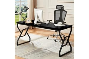 HOMISSUE 63-inch Executive Desk, Large Home Office Desk with Engineered Wood Tabletop and Metal Frame, Rustic Workstation Des