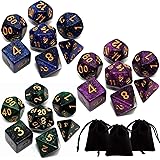 HUAZONTOM ダイス 多面体 サイコロ ダイス セット 21個セット ギャラクシーカラー 20mm D20 D12 D10 D8 D6 D4 ボードゲーム カードゲーム TRPG MTG テーブルゲーム用 収納袋付き 紫黒+青黒+赤黒