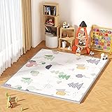 GruFini プレイマット 赤ちゃん 折りたたみ 180×155×1cm 厚手 安全検査済み ベビーマット 防水 防音 ベビープレイマット 滑り止め おしゃれ ベビー 出産祝い 一枚入り (180×155×1cm, Tree + Cloud)