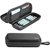 ProCase ペンケース、EVAハードシェル 筆箱 2層 大容量 文具ポーチ 学生用・事務用品 手首付き -ブラック
