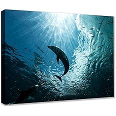 Amazon Co Jp Tucocoo かわいいイルカ海洋生物 Dolphin 壁画キャンバス絵画油絵アートパネルバンドウイルカジャンプイルカ笑顔 イルカ海の風景サンシャイン青い海のポスター壁掛け部屋の装飾オフィスの入り口リビングルームソファ寝室自然の風景静かなシンプルな3d写真