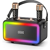 カラオケセット家庭用 BIGASUO ワイヤレスマイク スピーカーセット 拡声器 Bluetooth 5.3対応 大容量バッテリー内蔵 ポータブルスピーカー UHFワイヤレスマイク2本付き リバーブ調整可能 変音機能 6つのLEDモード TWS機能 