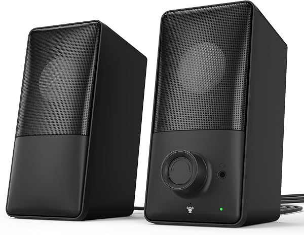 【業界初 15°後傾式スピーカー&最新Bluetooth5.4対応】 kstime PCスピーカー バスレフ低音強化 ゲーミングスピーカー Hi-Fiステレオ 有線・無線接続対応 USB給電 AUX対応 最大出力14W 内蔵マイク 前面イヤホン端子付き モニター タブレット スマートフォン対応 パソコンスピーカー ブラック - 1