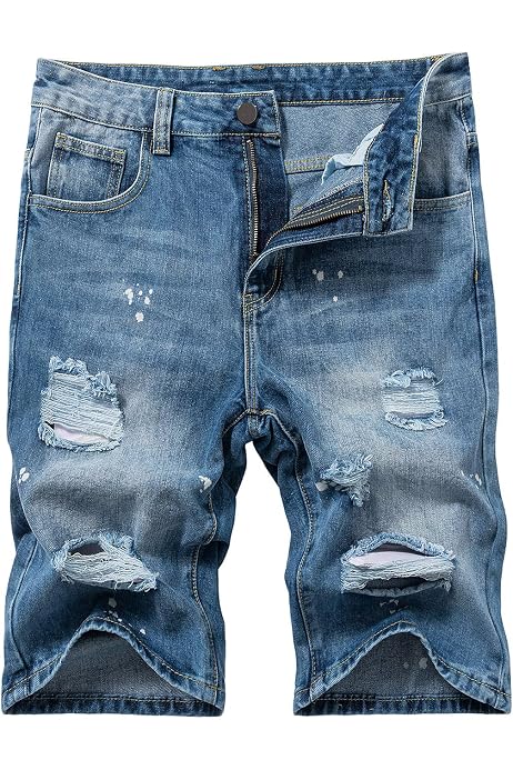 Denim Shorts, Rips Distress Frayed Cut 