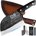 XYJ Full Tang Butcher Knife Handmade Forged Kitchen Chef Knife High Carbon Clad Steel Butcher Cleaver with Leather Knife Shea