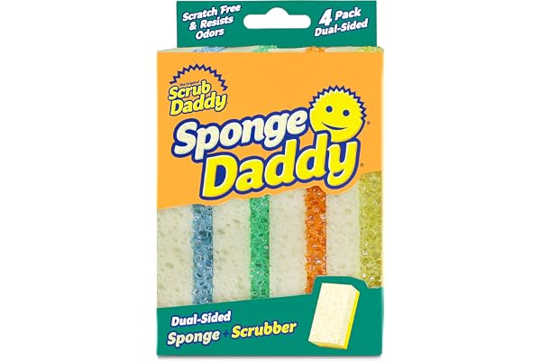 Amazon marketplace Sponge Daddy - Multipurpose Cleaning Scrubber and Sponge - One Side for Scrubbing, the Other for Mopping Up - Scratch Free, Odour Resistant - 4 Sponge Daddy Sponges