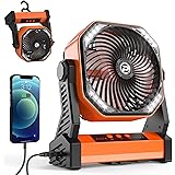 Camping Fan with LED Lantern, 20000mAh Rechargeable Battery Operated Outdoor Tent Fan with Light & Hook, 270° Pivot, 4 Speeds