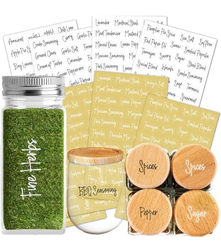 Talented Kitchen 145 Preprinted Spice Jar Labels – White All-Caps Font On Clear Water-Resistant Stickers