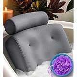 Everlasting Comfort バスピロー - 浴槽用クッション - ヘッドレストロール、収納ポケット、快適なバスアクセサリー