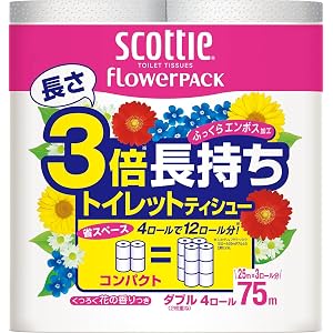スコッティ フラワーパック 3倍長持ち トイレット4ロール 75mダブル