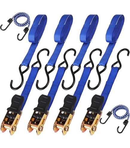 JCHL Tie-Down Cam Straps, Ratchet Tie Down Straps 1" X20' Lashing Straps Cargo Tie Down Strap Polyester Webbing Coated S-Hooks Cambuckle Metal Buckles 1000lbs Capacity Securing Straps (Pack Of 4