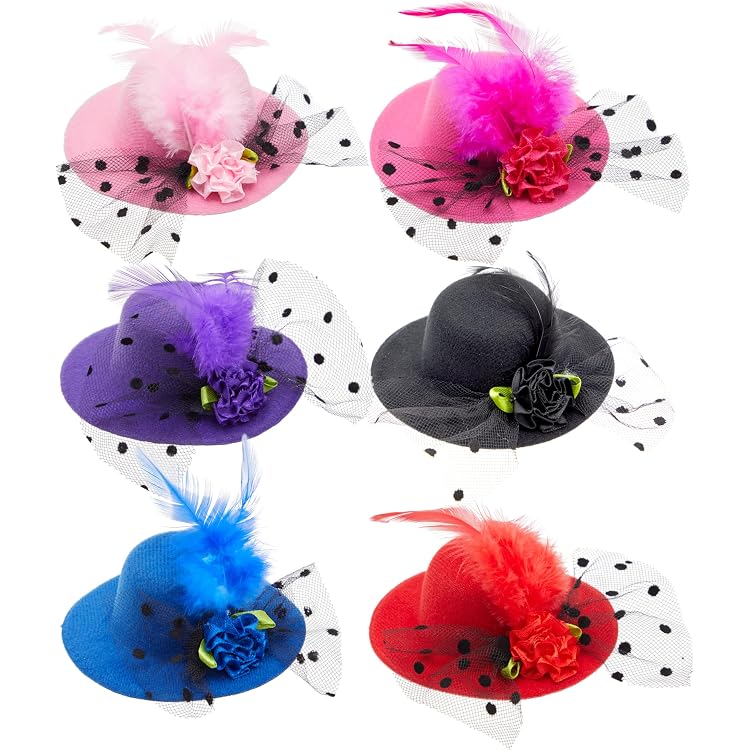 8 Pcs Tea Party Hat Bulk For Women Flower Lace Ribbon Wide  display picture 2