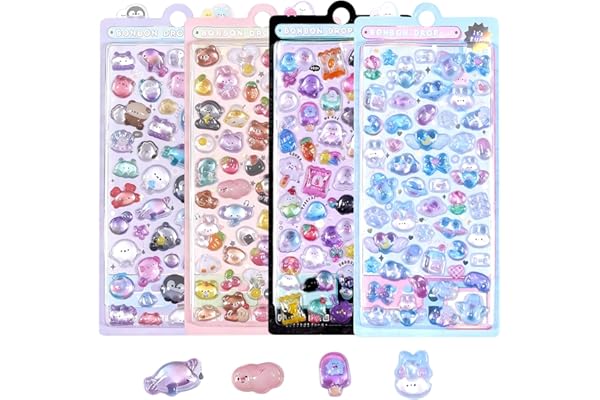 ぷくぷくシール ぷっくりシール ボンボンドロップ プクプク 3D 立体ふわふわ質感 かわいい 女の子 可愛い動物デザイン 手帳・ノート・封筒装飾用 長期保存にも耐える 4枚セット
