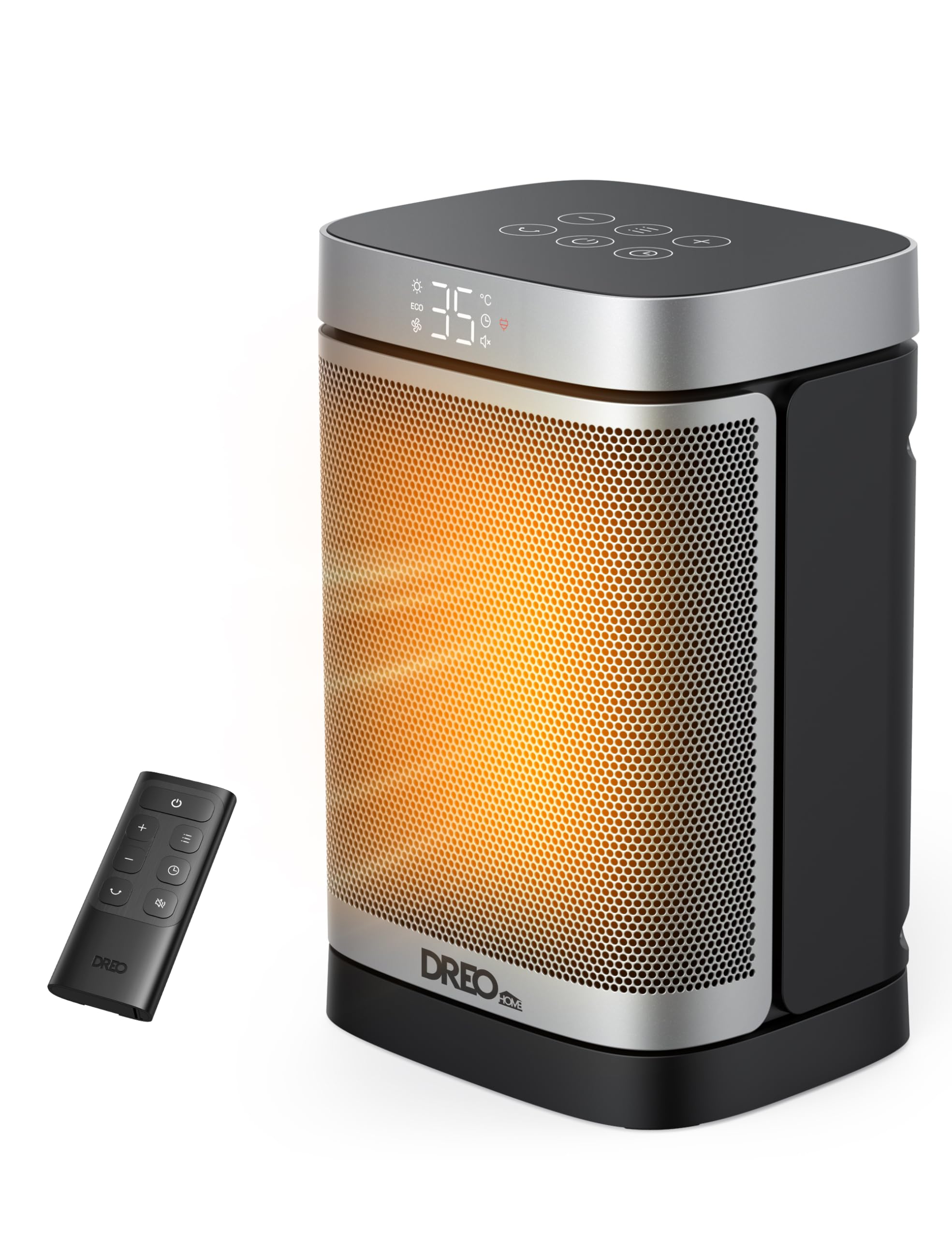 DREO (ドレオ) 小型電気ストーブ 速暖 800W~1200W 知能恒温 省エネ 40% モード 軽量コンパクト 16 畳対応 過熱保護 12 時間タイマー 静音 140° 首振り 寝室・脱衣所・バスルーム・リビング シルバー