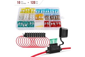 Nilight - 50029R 120 Pcs Standard Blade Fuse 5A/7.5A/10A/15A/20A/25A/30A AMP Assorted Set with 10 Pack 14AWG ATC/ATO Inline F
