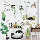WETARENDA ウォールステッカー 緑 葉 猫 おしゃれ 植物 壁紙シール ウォールシール 蝶 壁紙シ 春 観葉植物 壁 シール ステッカー 部屋飾り 防水 可愛い ウォールデコ 剥がせる PVC素材 インテリア DIY シール 北欧風 北欧 部