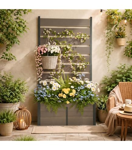 Amazon | ウッドフェンス 目隠し 人工木 プランターフェンス 90×150cm