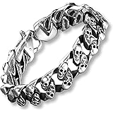 URBAN JEWELRY Skull Head Gothic Biker Bracelet for Men 316L Stainless Steel Mens Link Bracelet